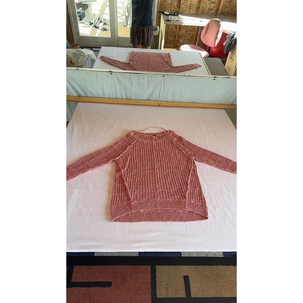 Free People Pink Knit Sweater Boho Relaxed Fit Textured Cotton Blend Medium